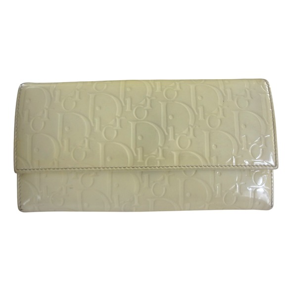 Christian Dior Patent Leather Monogram Wallet‎ Lt Yellow Embossed Diorissimo